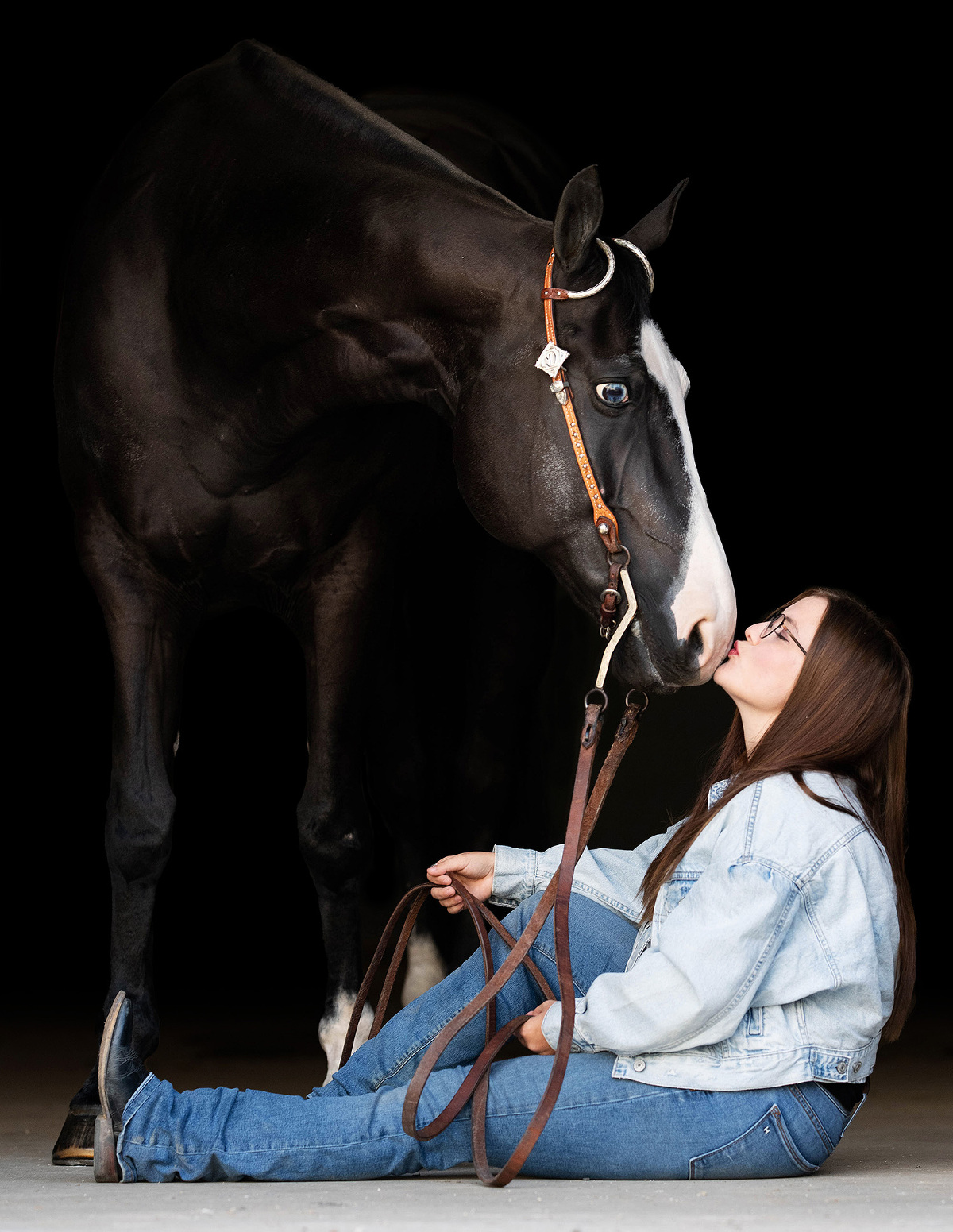 black background horse portrait in Canton, Georgia of a girl and her horse